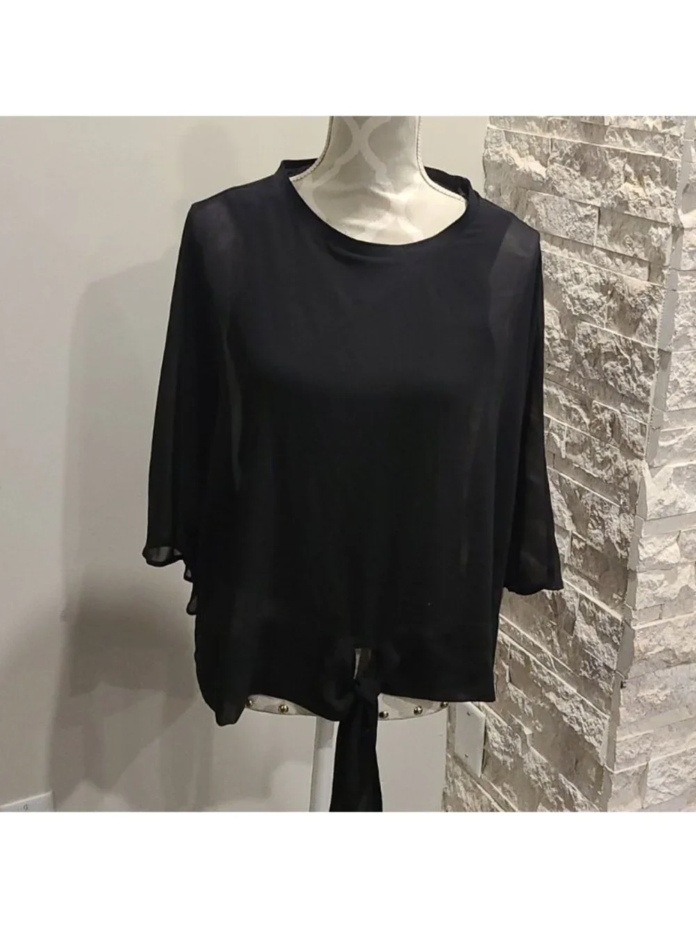 Zara double layer top with knot in front black